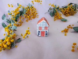 Ceramic House Tiny ~ pink & Lilac Gingham Floral
