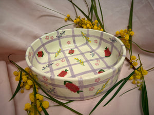 Large Flat Serving Bowl~ Gingham Mixed Forals