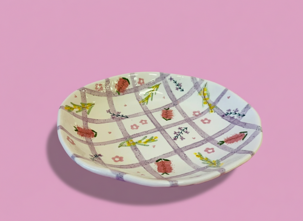 Organic Salad Bowl ~ Gingham Lilac Floras