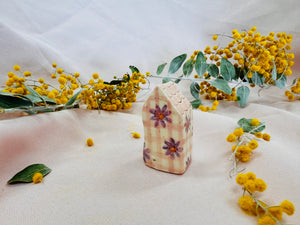 Ceramic House Tiny ~ pink gingham Flowers