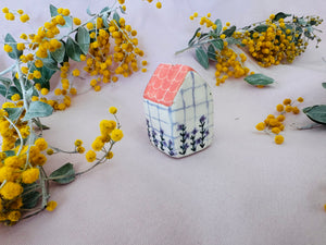 Ceramic House Tiny ~ pink & Lilac Gingham Floral