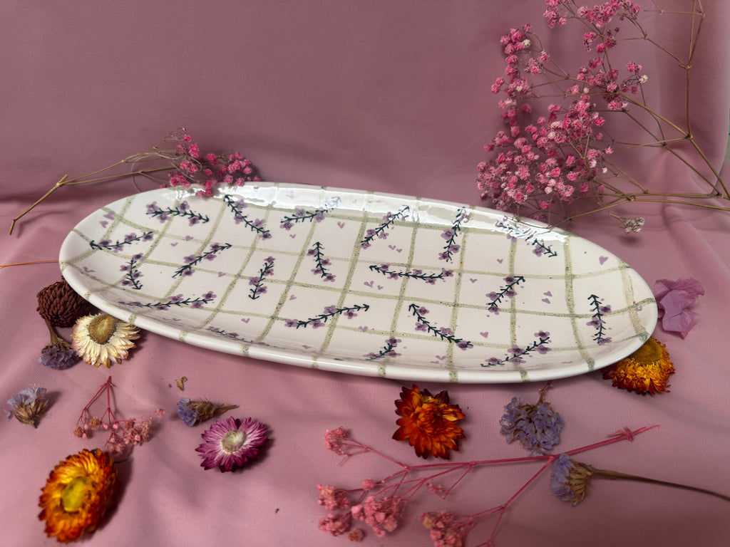 Oval Platter Sml ~ Green Gingham Florals