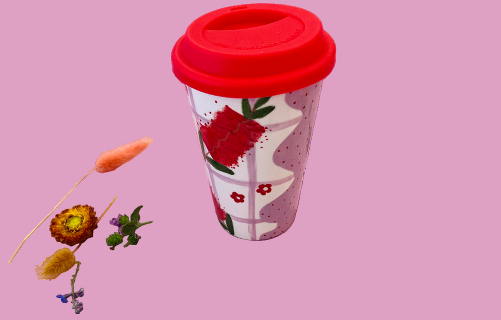 Painted to Order Travel Mug ~ Gingham Red Bottle Brush